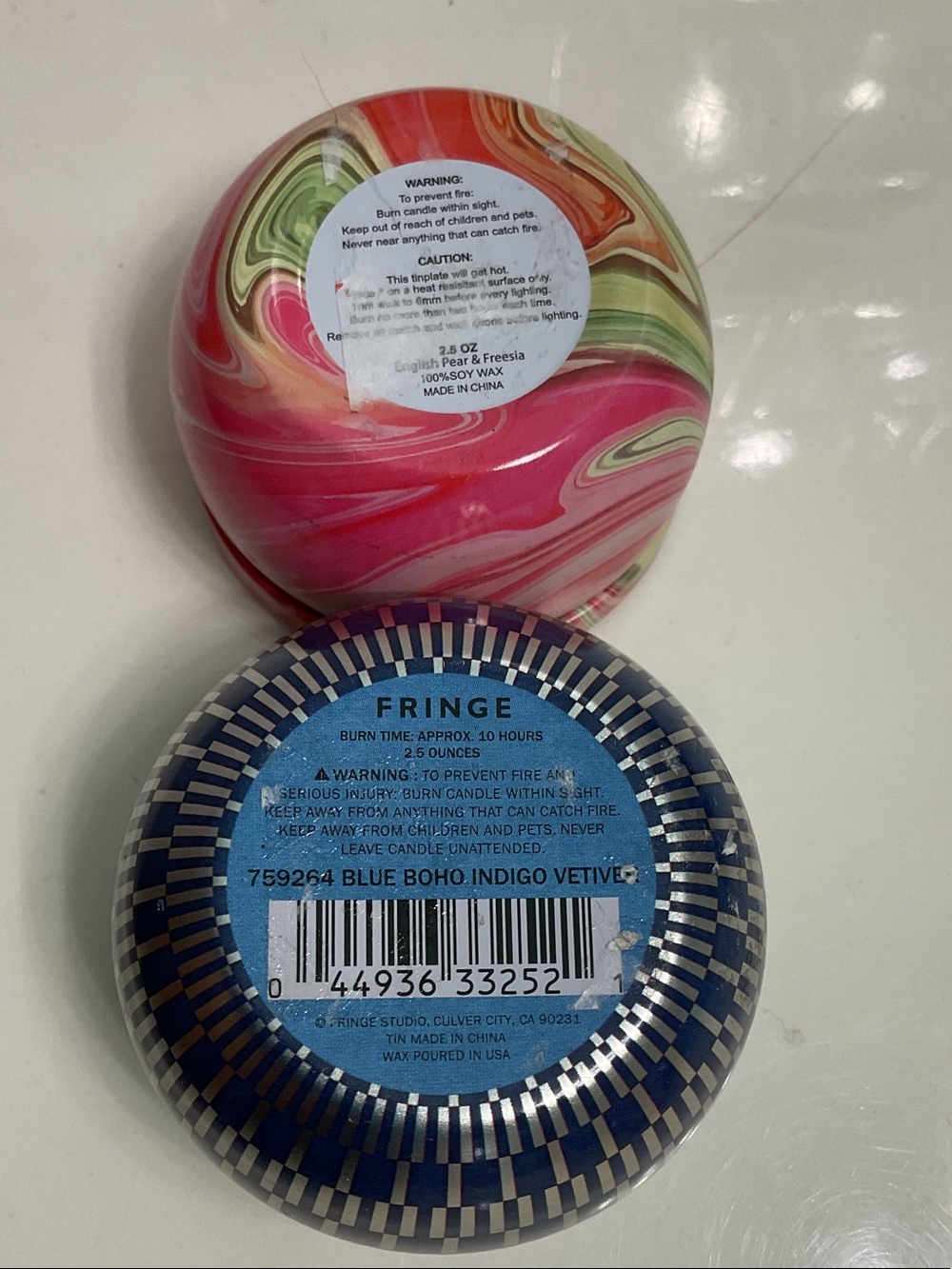 Decorative Round Tin candle Set — Blue Floral & Pink Swirl - Picture 3 of 3
